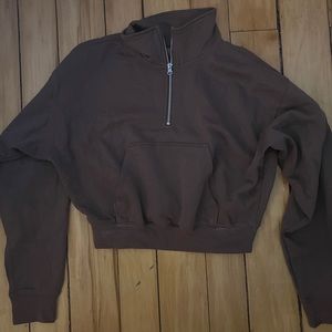 cropped brown 1/4 zip sweater